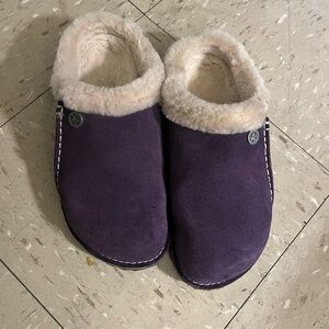 Purple Suede Shearling Birkenstock slippers